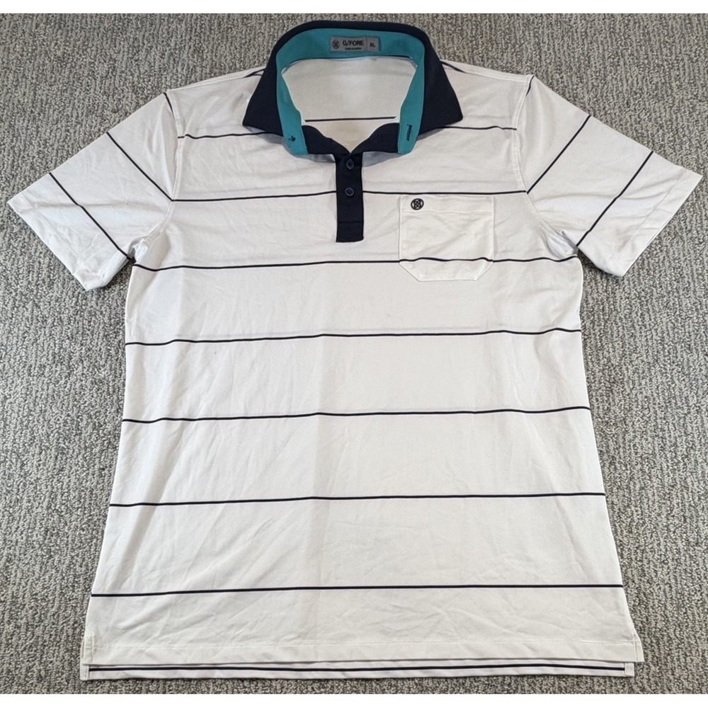 G/FORE Polo Shirt Mens XL Stripe Pocket Short Sleeve Golf Performance Stretch